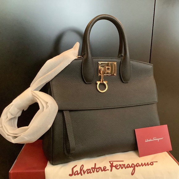 NWT Salvatore Ferragamo Medium Studio Top Handle Bag Black - Picture 1 of 5